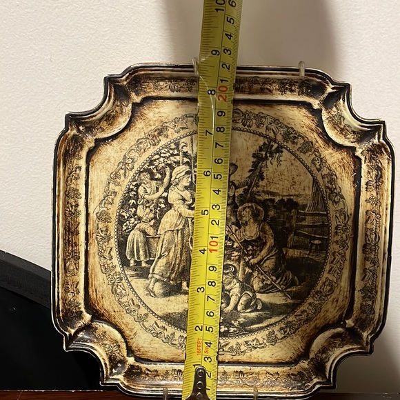 Antique Prints Of Wine Drinking And Culture/ Square Decoration Plate - Picture 7 of 8